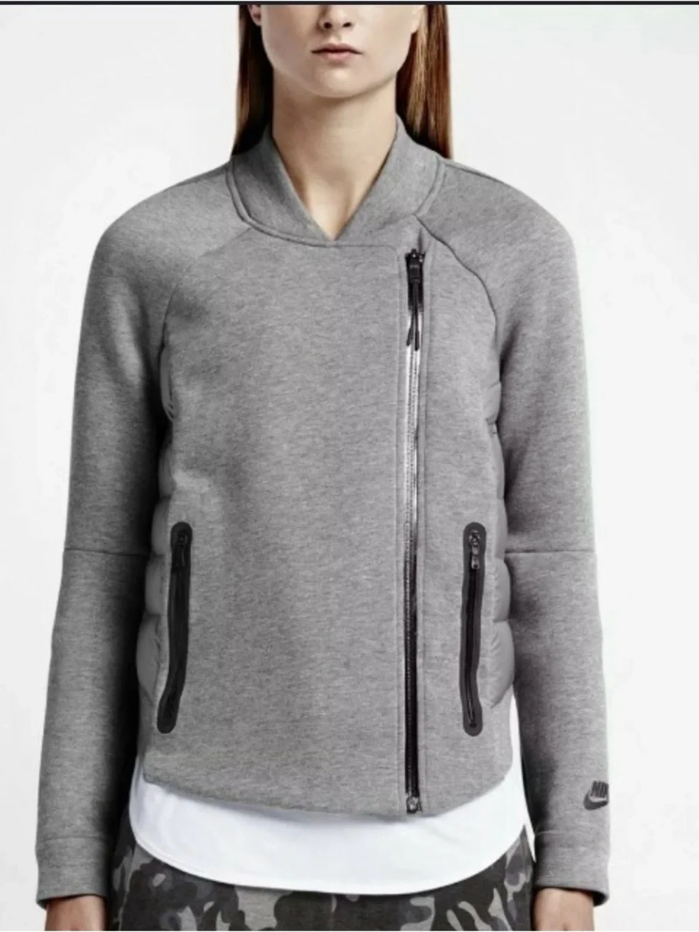 Nike Women’s Light Gray Asymmetrical Zip Bomber Jacket